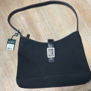 Lauren Ralph Lauren Black Shoulder Bag with Silver Logo Accent